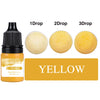 Yellow liquid candle dye in dropper bottles showing 1, 2, and 3 drops of yellow colorant.