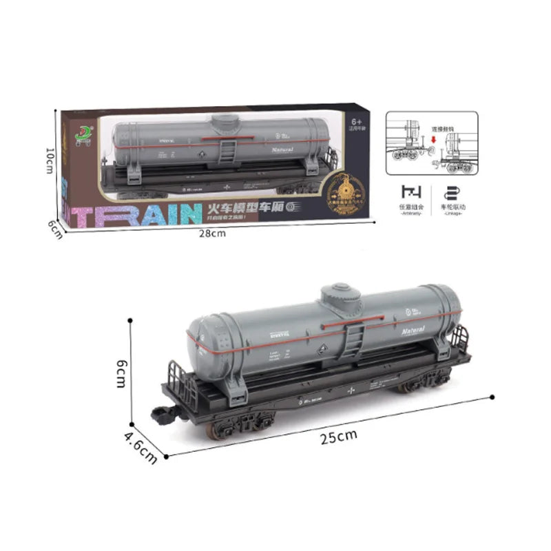 A model vintage steam train set with a remote control and spray effect, shown in various configurations.
