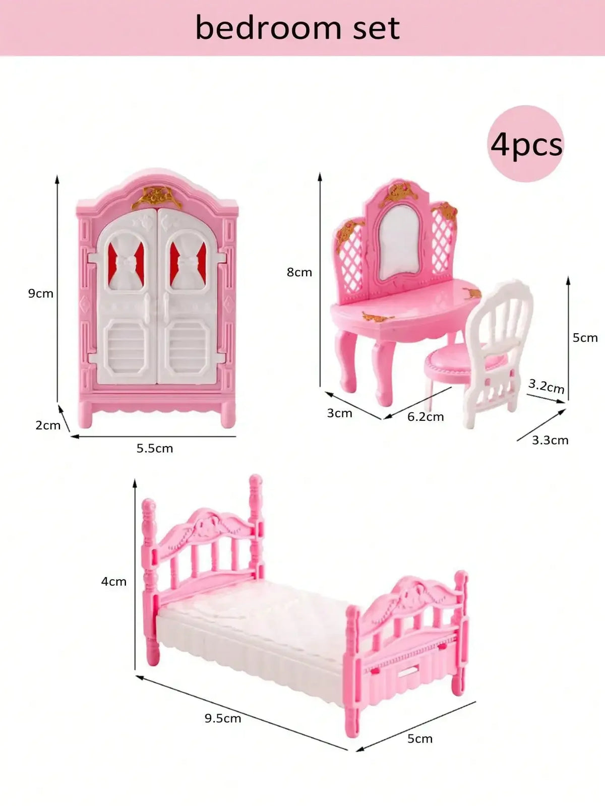 Mini Dollhouse Furniture Set – Bedroom & Kitchen Playset for Kids