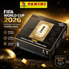 A box of FIFA World Cup 2026 official football trading cards with a soccer ball in the foreground.