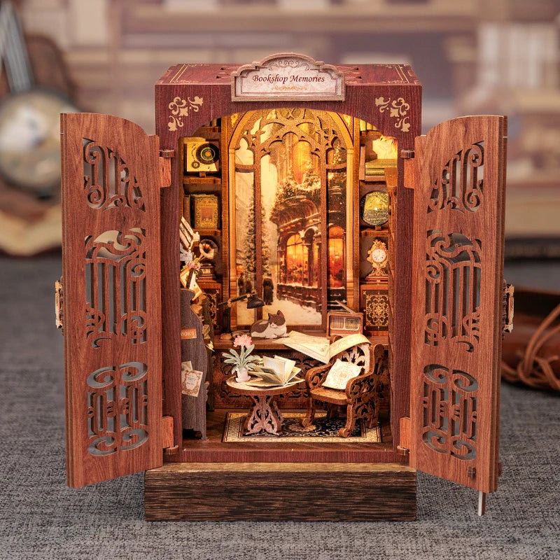 Owl Bookstore Miniature Book Nook DIY Kit with LED Lighting