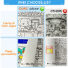 Comparison chart showing features like clarity of inner pages and paper permeability for a coloring book.