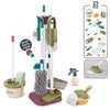 A set of 23 kids pretend play cleaning tools including brushes sponges and storage rack