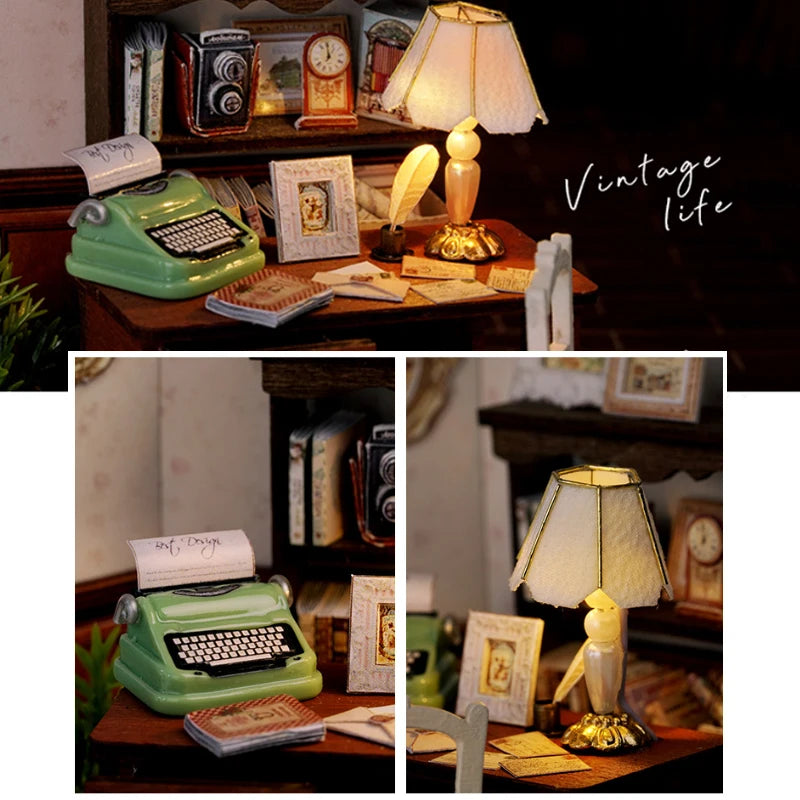 DIY Miniature Wooden Dollhouse Kit with LED Lighting