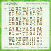 A product image showing a collection of PET and paper stickers featuring vintage lifestyle scenes and elegant female designs.