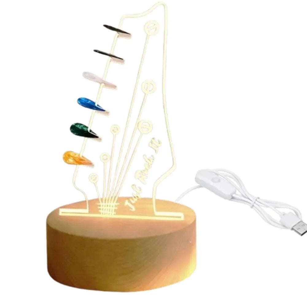 Guitar Pick Display Stand with LED Light and Wood Base
