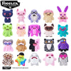 A collection of colorful Fuggler Tooth Monsters plush toys featuring various animal faces and textures.