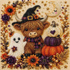 A detailed seasonal art kit featuring a brown goat, a white ghost, and various pumpkins and floral elements made with 3D pear