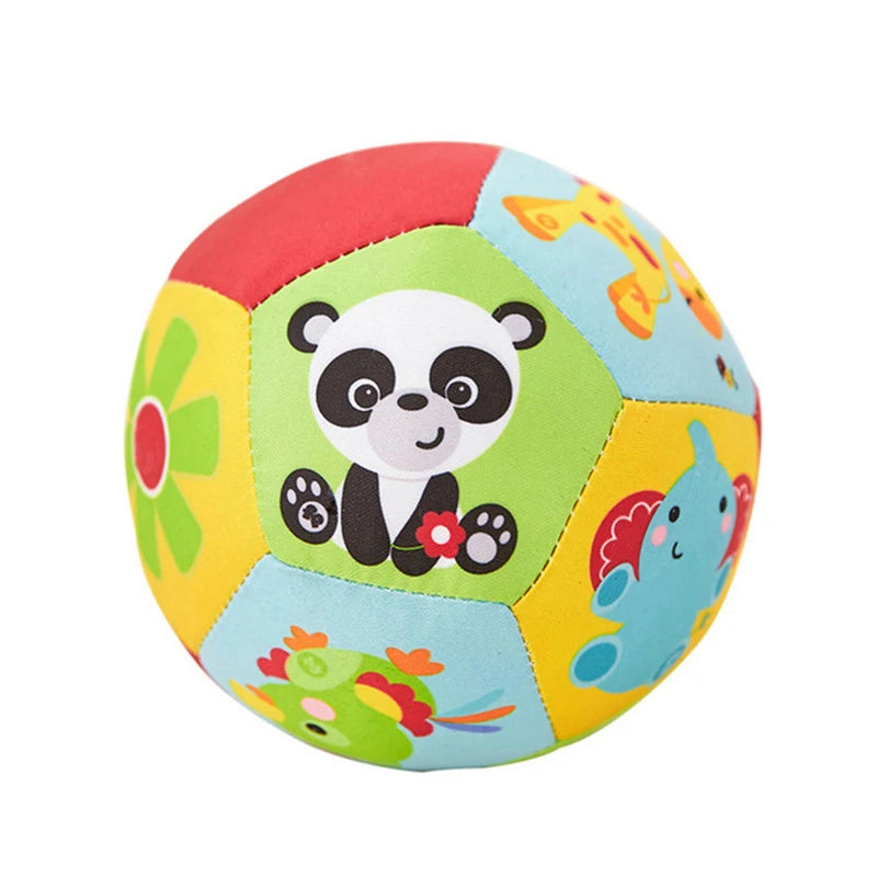 A colorful Montessori baby crawling roller toy featuring cute animal designs like a panda and a dinosaur.