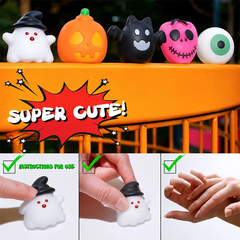Halloween Mochi Squishy Toys – Soft Pumpkin, Ghost & Bat Stress Relievers