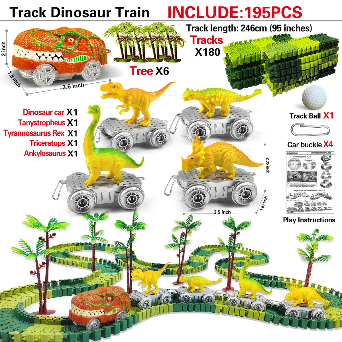 Dinosaur Train Toy Set with Flexible Road Race Track and Dino Car