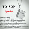 Silver pendant necklace with Spanish engraving Mi Campeón on a rectangular cover.