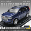 A blue 1:32 scale diecast pull-back model of a Cadillac Escalade SUV.