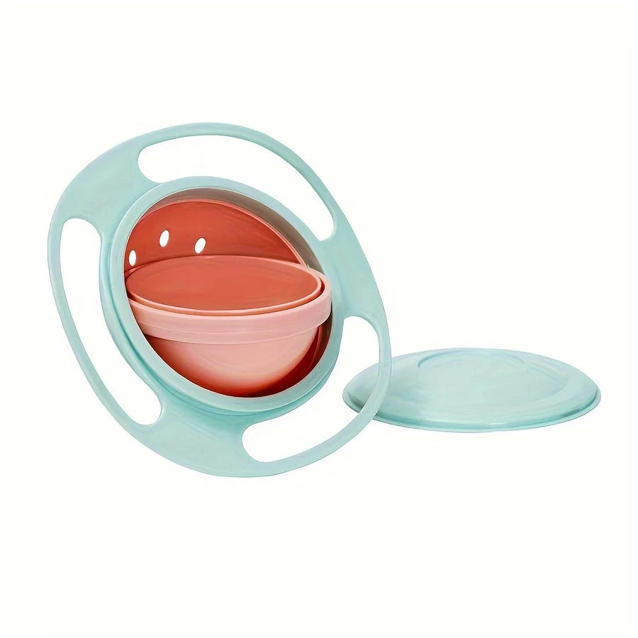 A teal splash-proof gyro bowl with a lid and a matching plate shown against a white background.