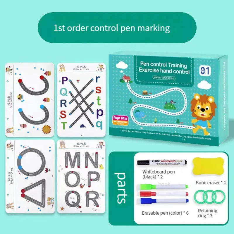 Reusable Magic Tracing Workbook Set for Kids with Pens and Eraser