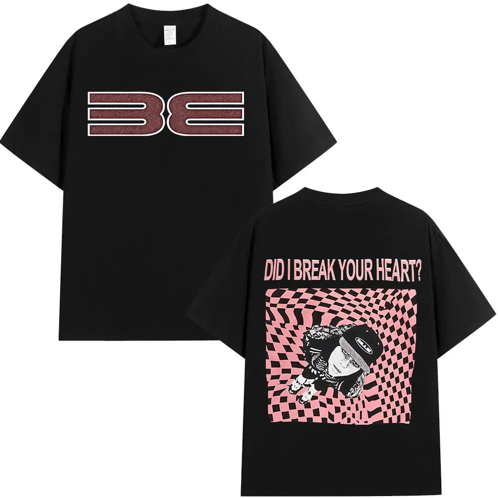 Black t-shirt featuring the BE logo in pink and white on the chest