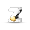 A sterling silver alphabet charm shaped like the letter Z with a heart pendant.