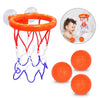 An orange basketball hoop set with a net and three orange balls for toddlers.