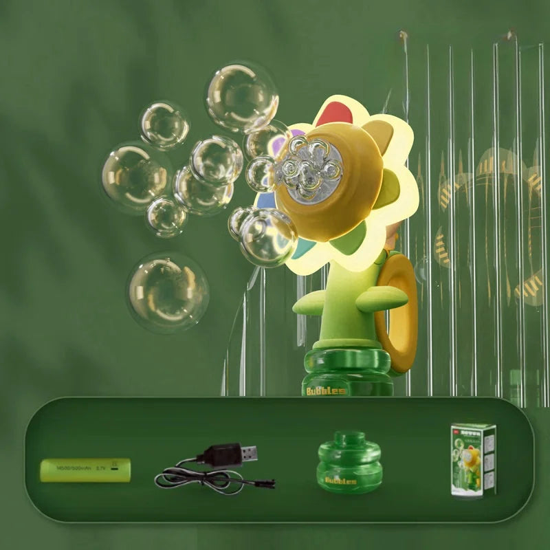 Sunflower Bubble Machine with Lights and Auto Shake for Kids