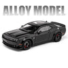 Black diecast model of a Dodge Challenger SRT Hellcat car.