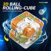 A white 3D ball rolling cube with orange and green pieces is shown in a top-down view.
