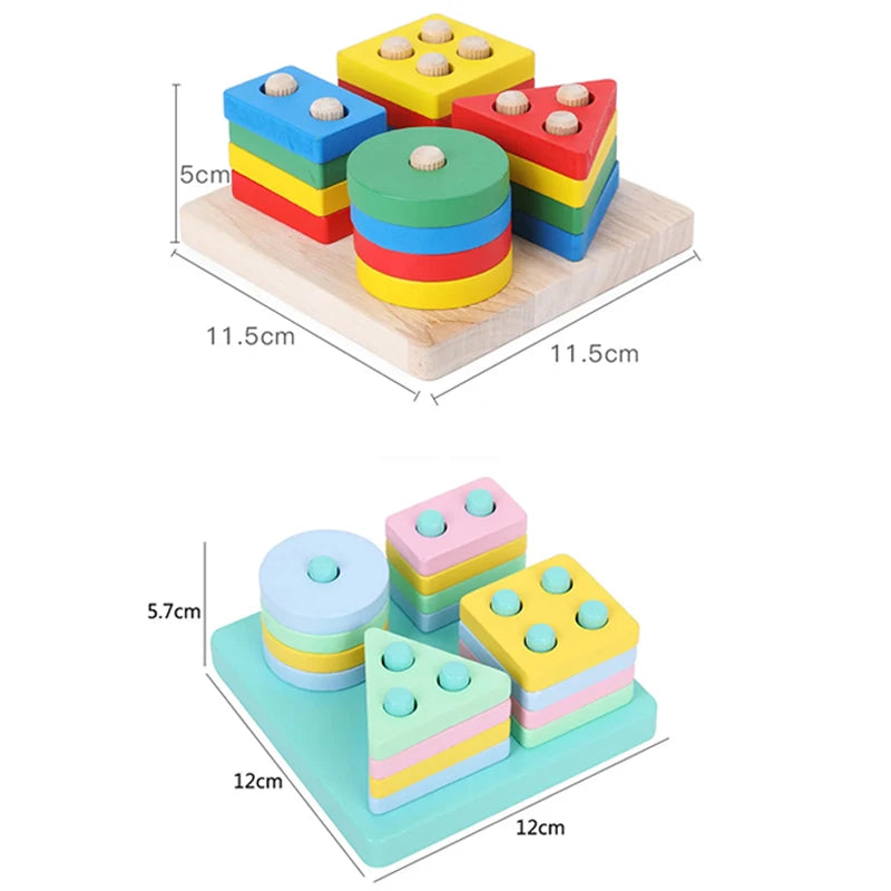 Wooden Shape Sorter & Stacking Toy for Toddlers