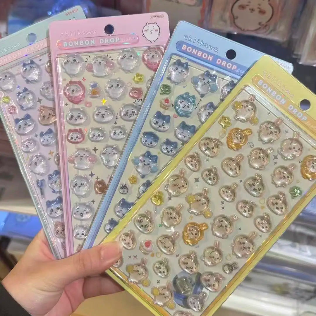 A collection of pink and blue jelly stickers in a transparent pack for crafting projects