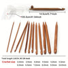 A set of flexible bamboo Tunisian crochet hooks in eleven sizes ranging from 3.0mm to 10.0mm, with a measuring stick shown.