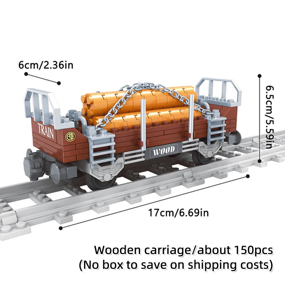 Wooden train carriage building blocks set with cargo and track components