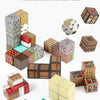 A collection of wooden building blocks in various colors and textures, demonstrating modular construction.