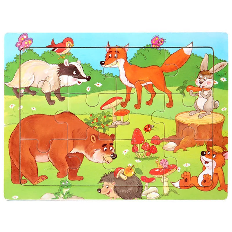 Wooden Animal Jigsaw Puzzles for Toddlers (Set of 12)