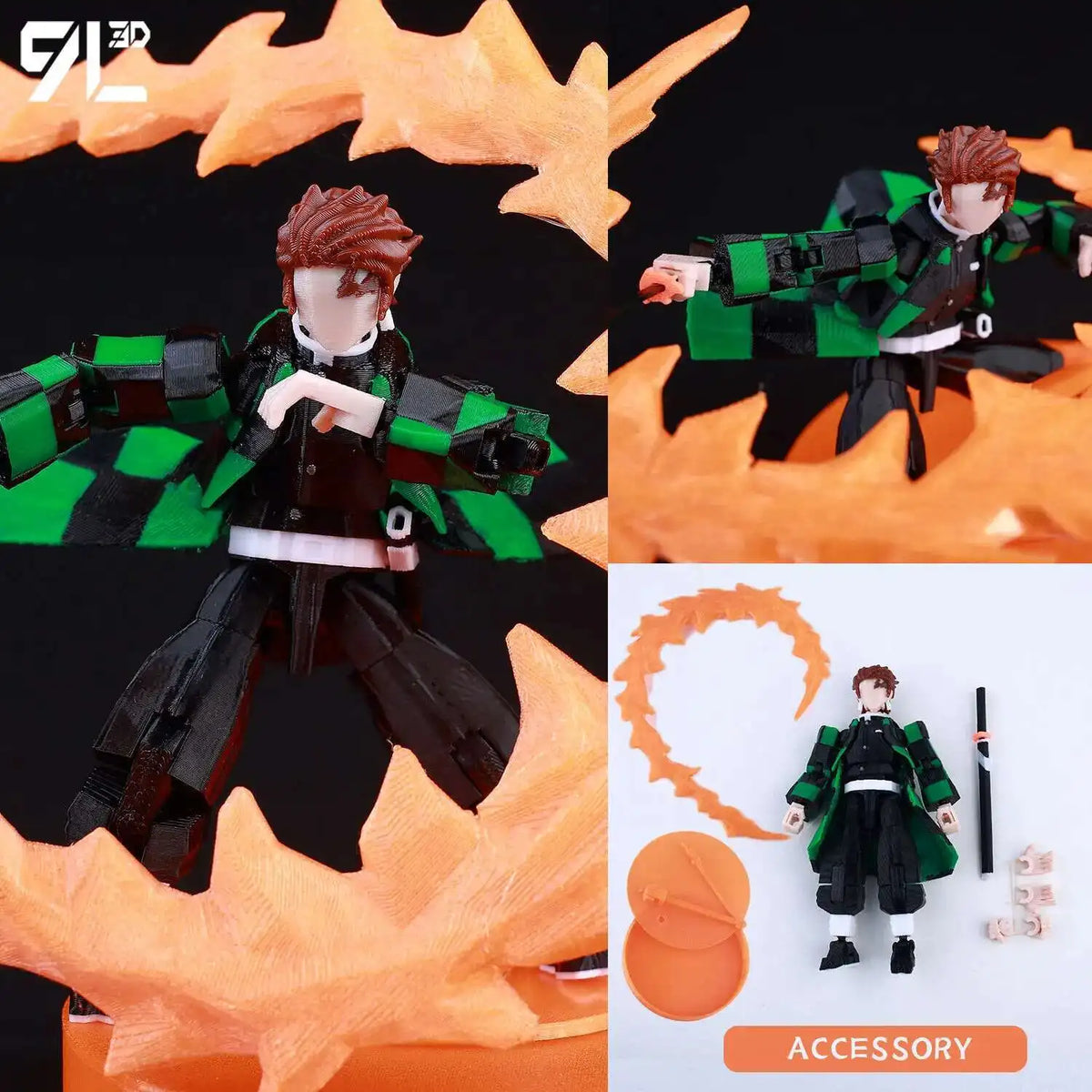 A fully articulated action figure of Jujutsu Kaisen Yuji Itadori in a dark green and black outfit against an orange backgroun