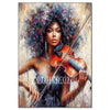 A vibrant painting of an African woman with curly hair, depicted in a portrait style.