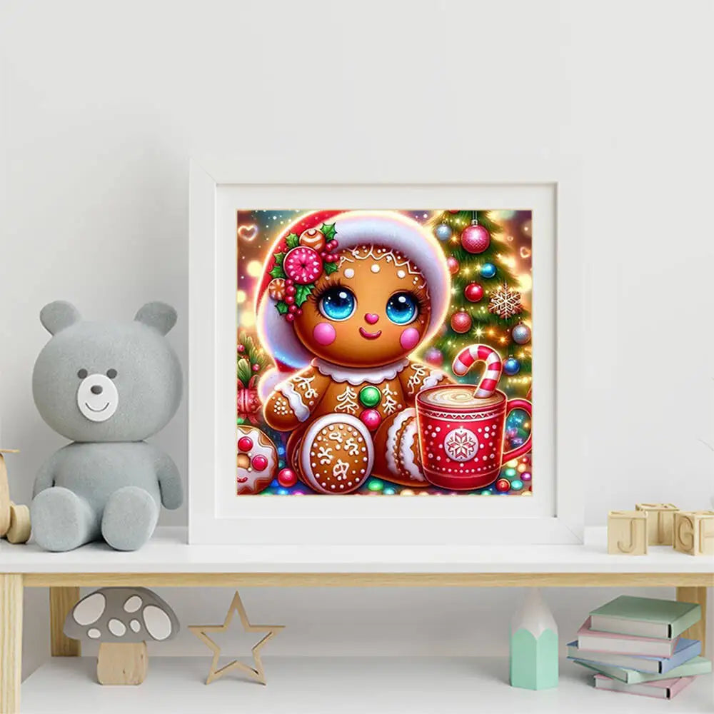 A colorful cartoon kit featuring a cute character with rhinestones and various craft materials for diamond painting.