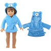 A blue cartoon bear bathrobe and nightgown set for a doll