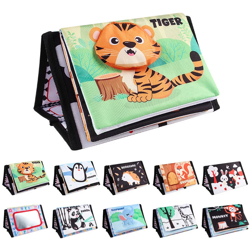 High-Contrast Tummy Time Baby Mirror with Crinkle Cloth Book and Teether