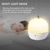 A white night light with a crown topper is shown illuminating a person sleeping in the background.