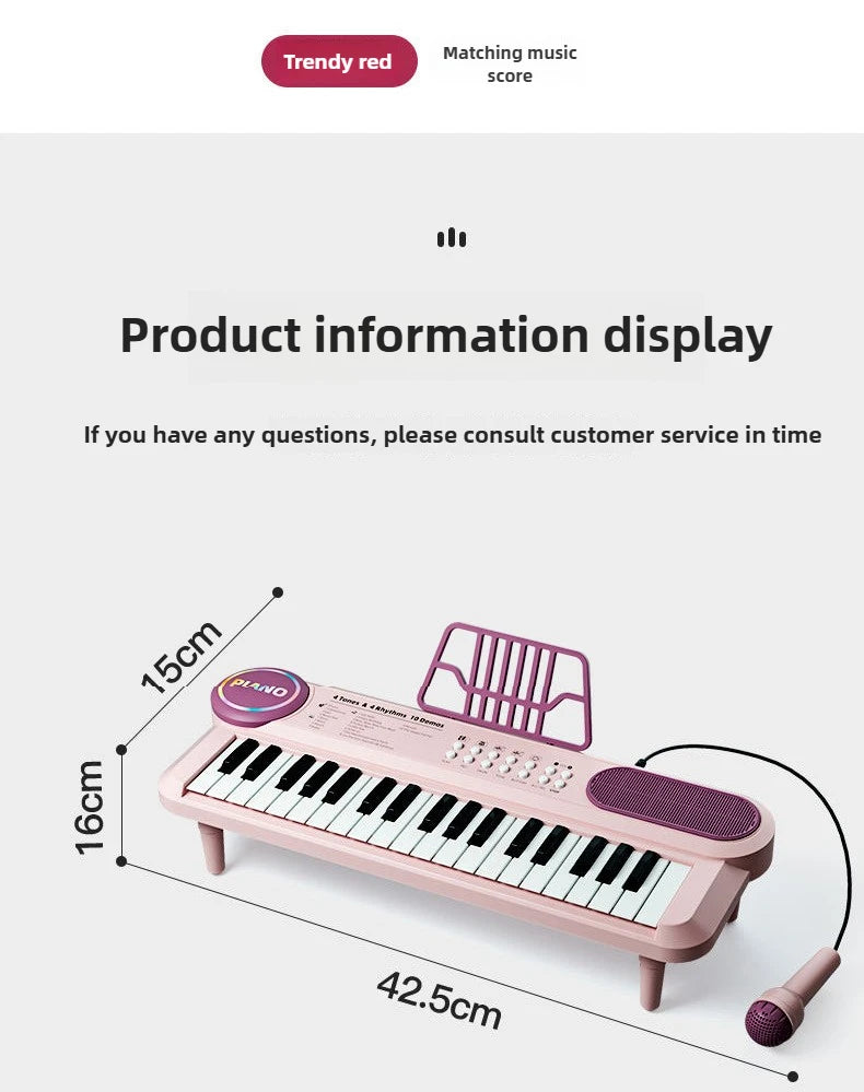 37-Key Kids Electronic Piano with Microphone and Stand