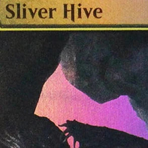 A card titled Sliver Hive featuring a dark silhouette against a pink and purple background.