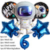 Outer space astronaut party décor set featuring a helmet, space suit, and various balloons for a celebration