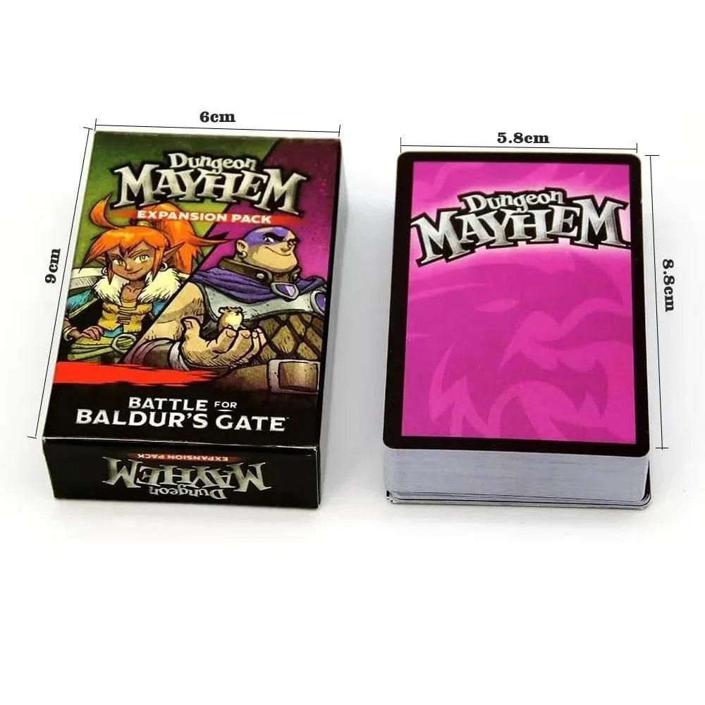 Box of Dungeon Mayhem expansion pack featuring artwork of characters and monster cards.