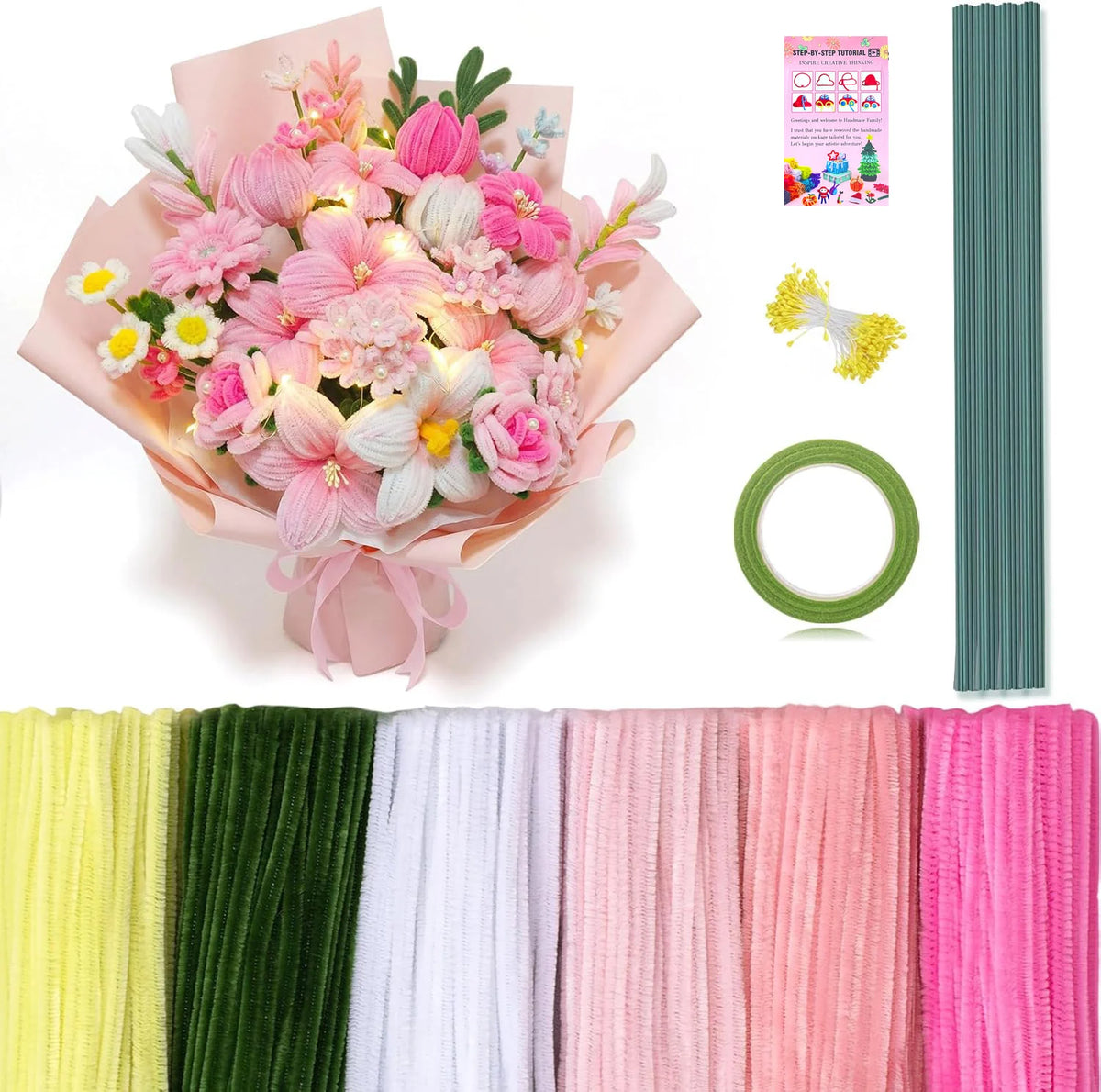 472-Piece Chenille Stem Craft Kit with Floral Wire & Gardening Tape