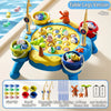 Blue table legs version of a magnetic little fishing game set with buckets, rods, and accessories