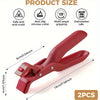 A pair of red non-slip silicone pot grippers with metal tongs shown next to size specifications.
