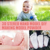 A baby's foot is shown next to a hand, demonstrating the 3D stereo hand model DIY making model powder for keepsake casting.
