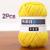 A ball of yellow soft chunky t-shirt yarn for crochet and knitting, packaged as a 2-pack.