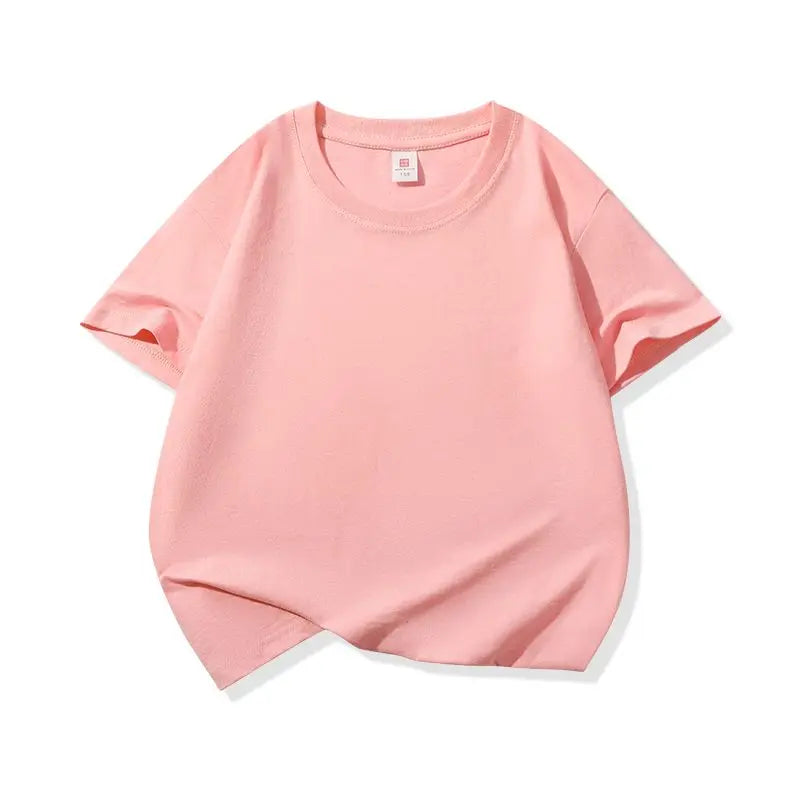 A light pink classic cotton crew neck t-shirt for kids shown flat lay.
