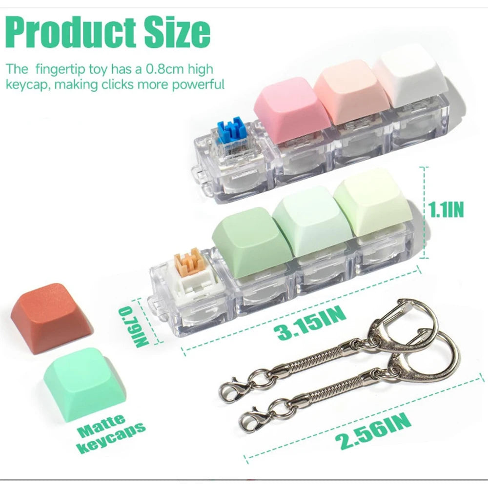 Tactile Keyboard Fidget Keychain with Silent and Click Modes