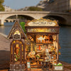 DIY Wooden Flower Shop Café Dollhouse Miniature Kit with LED Lighting