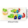 A wooden puzzle of a cartoon dinosaur showing various parts numbered 1 through 13, demonstrating growth and change.